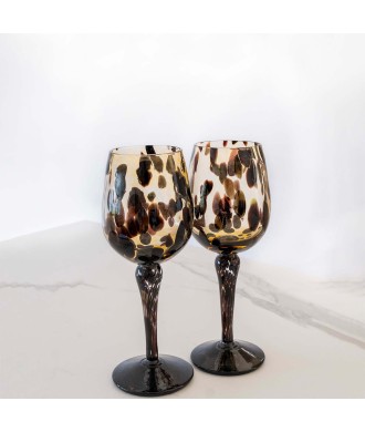 SET 2 PEZZI CALICE MURANO SERIE ANIMALIER GAMBO NERO
