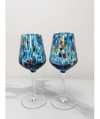 SET 2 PEZZI CALICE MURANO SERIE B8 ACQUAMARE + MURRINE