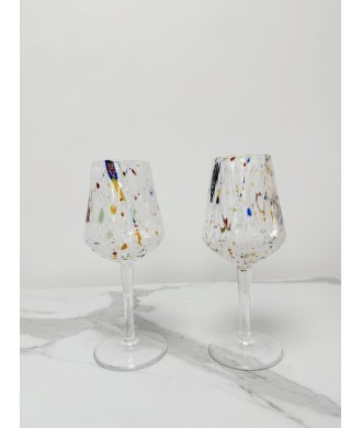 SET 2 PEZZI CALICE MURANO SERIE B8 BIANCO + MURRINE