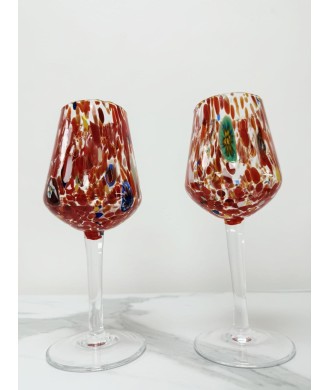 SET 2 PEZZI CALICE MURANO SERIE B8 ROSSO + MURRINE